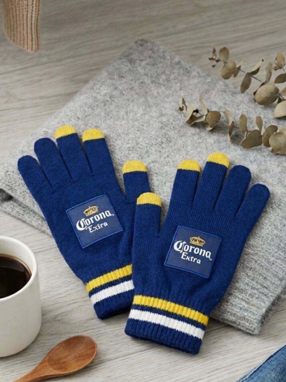 Corona Blue and Yellow Knit Gloves